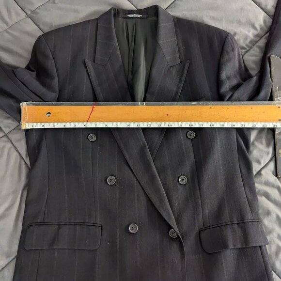 BAUMLER SUIT - JACKET/BLAZER + SUIT PANTS WOOL BLEND IN NAVY (56 44R 32x30) - Picture 7 of 16